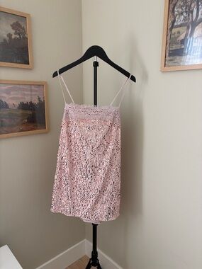 free people pink sequin lace that girl mini dress